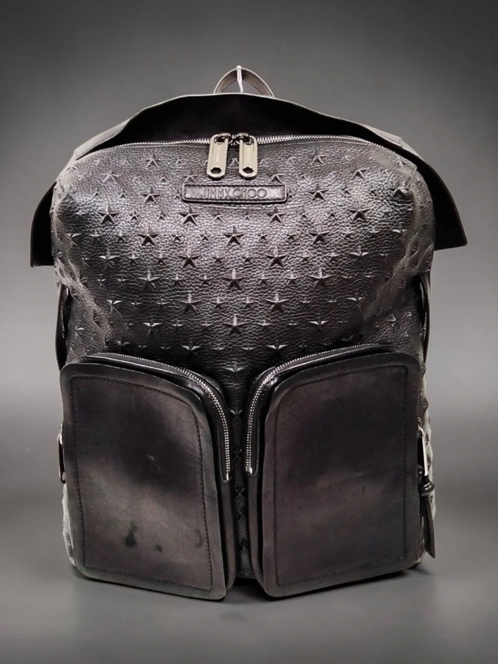 Final Price Jimmy Choo Black Star-Embossed Leather Backpack with Front Pockets